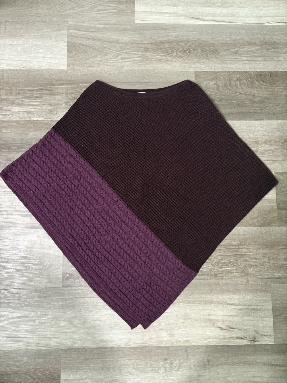 J.Jill Women’s Two-Tone Knit Poncho Sweater - Plum and Deep Wine